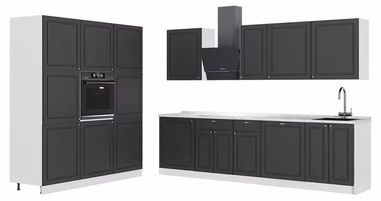 Cucina componibile Vicco Fame-Line Oro-antracite rustico/Bianco 460 cm, PL Marmo, Model 63815
