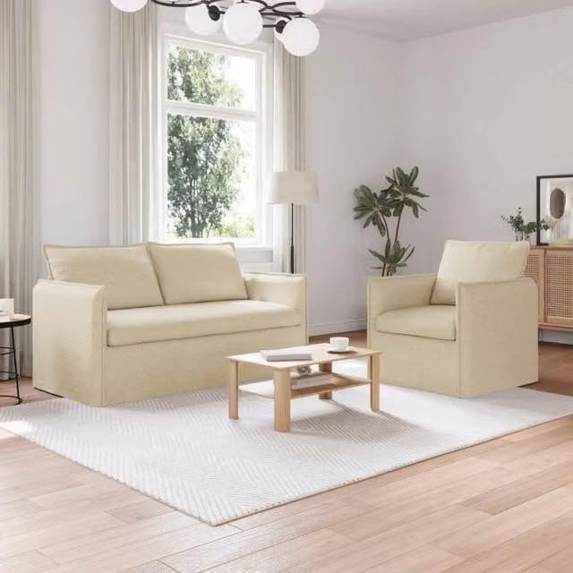 Set di 2 divani moderni vidaXL in tessuto beige con struttura in metallo e coperture rimovibili per soggiorno o camera da letto