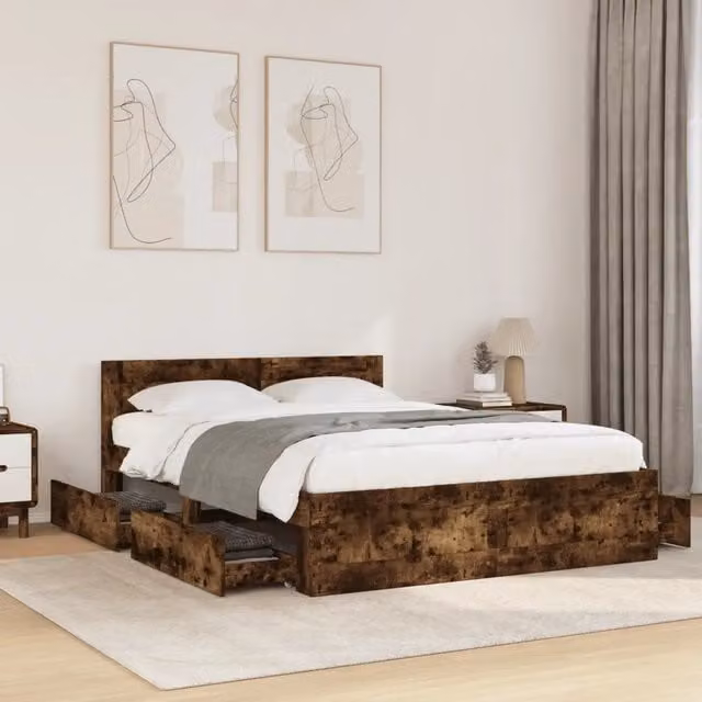 Giroletto con Testiera-Struttura Letto con testiera Rovere Fumo 140x200 cm Legno Multistrato 773586