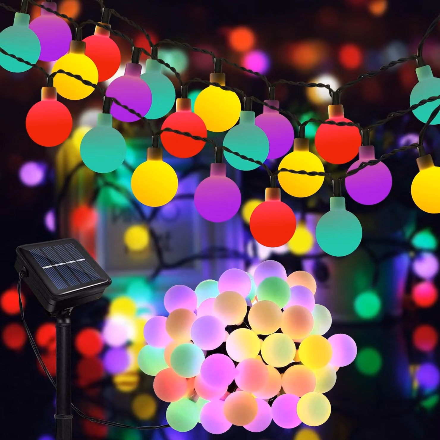 Catena luminosa solare con 50 LED, lunghezza 7 metri, 8 modalità, impermeabile