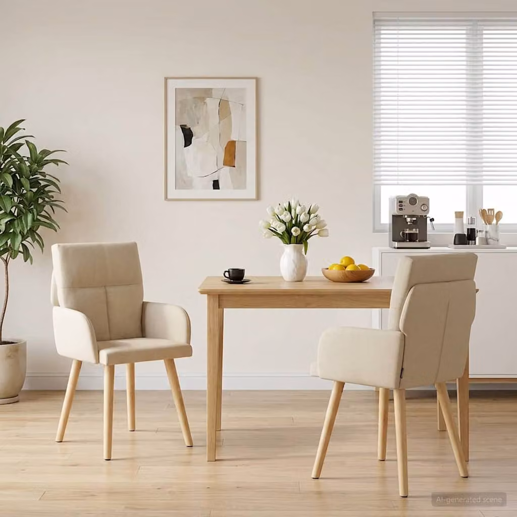 Set di 2 sedie da pranzo moderne vidaXL in tessuto beige con struttura in legno e metallo L/P/H: 60 x 56 x 93 cm