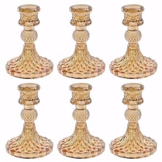 Lampada da tavolo, set da 6 pezzi - Vetro trasparente - Colore ambrato - Decorazione per soggiorno - Elegante - Vetro resistente - Portacandele