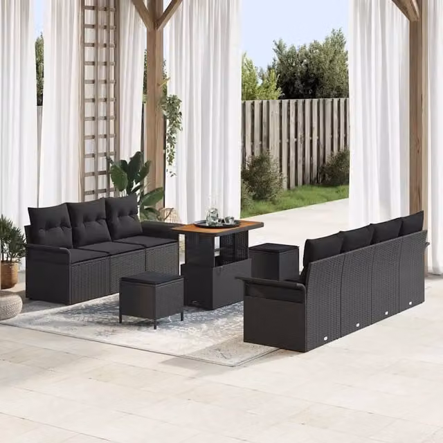 Set Divano da Giardino 10 pz 9-Numero di posti Nero 3364049