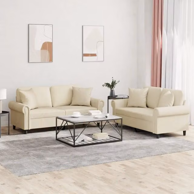 Set di 2 divani moderni vidaXL in similpelle beige con cuscini inclusi