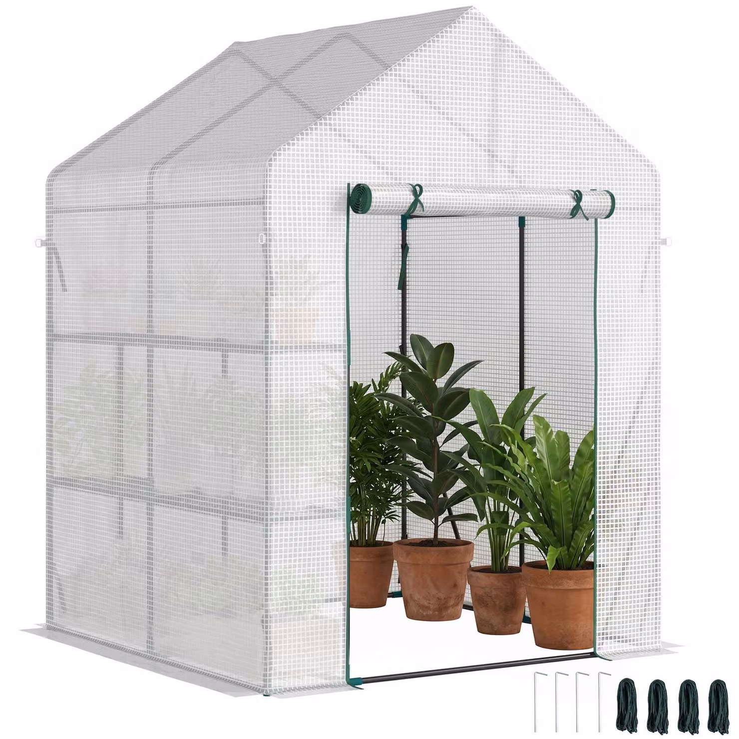 Serra in plastica Outsunny, serra accessibile con 4 ripiani, in acciaio bianco
