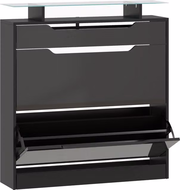Scarpiera HOMCOM con 2 ante ribaltabili, cassetto e ripiano, Nero, L: 89 cm, P: 23 cm, H: 96 cm – 1