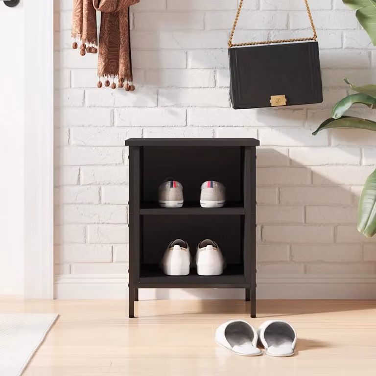 Scarpiera mobile vidaXL in stile industriale, colore nero opaco, L: 76,7 cm x P: 35 cm x H: 38 cm
