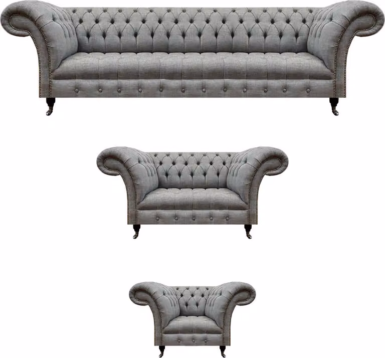 Wohnzimmer Grau Set 3tlg Luxus Sofas Sofagarnitur Sessel Chesterfield