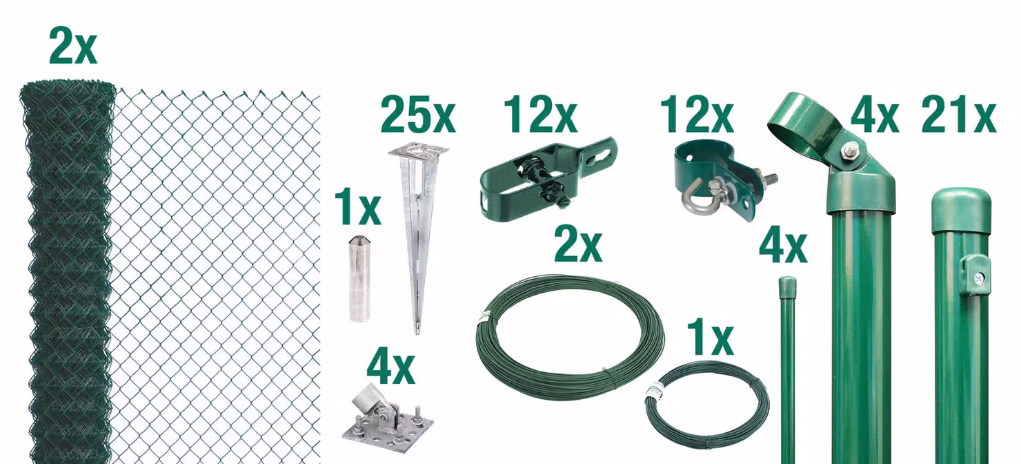 Alberts 633141 Recinzione in rete metallica come set completo, con manicotto a terra carrabile, verde, altezza 80 cm, lunghezza 50 m