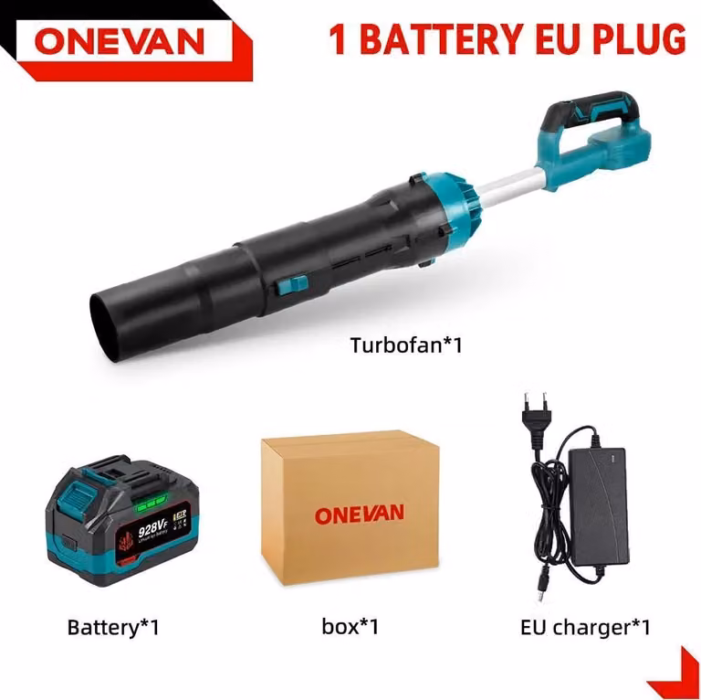 Soffiatore elettrico per foglie - Modello Turbo portatile - 8000 W - Motore brushless - Senza fili - Sistema a 18 V - 1 batteria inclusa - Caricabatterie UE