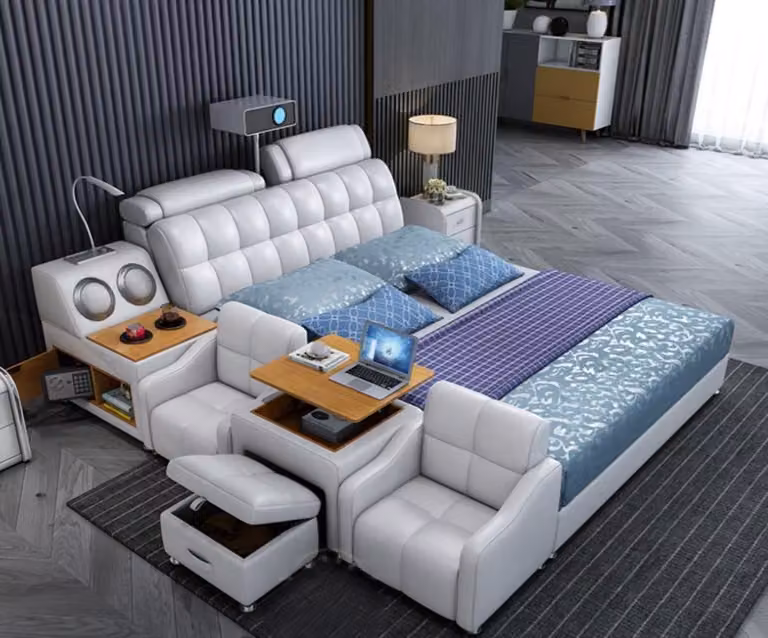 Multifunktions Bett Boxen Luxus Design Leder Betten Hotel Doppel