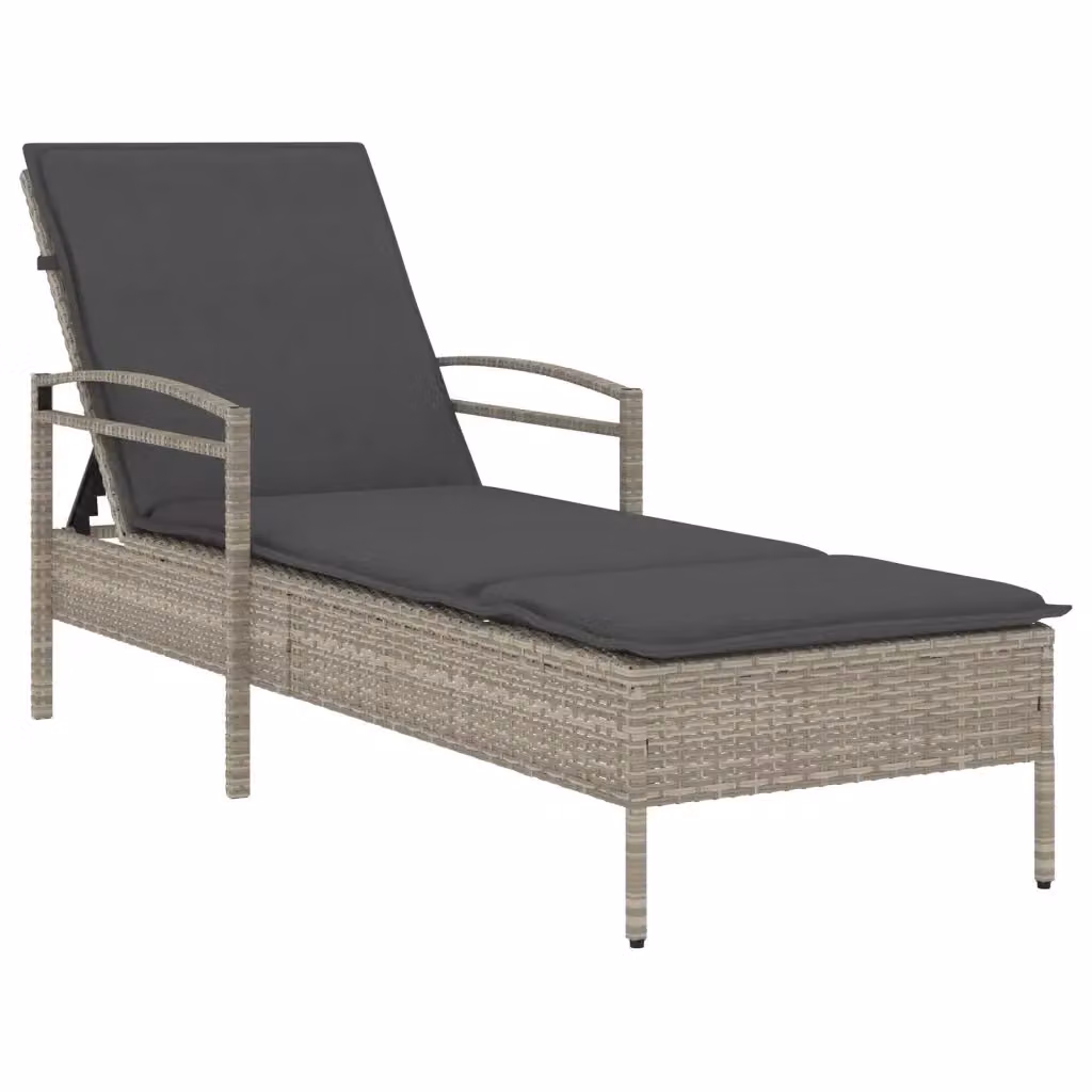 Lettino da giardino vidaXL in polyrattan grigio con cuscino e poggiatesta regolabile L/P/H: 200 x 63 x 81 cm – 2