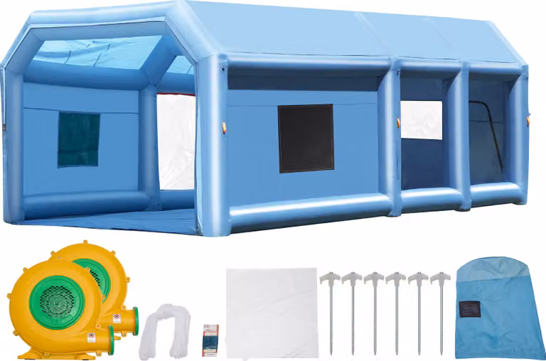 SucceBuy Cabina di verniciatura gonfiabile - 29,5 x 15,7 x 11,8 piedi, 950 W + 750 W di soffiaggio, per camion e macchine di grandi dimensioni
