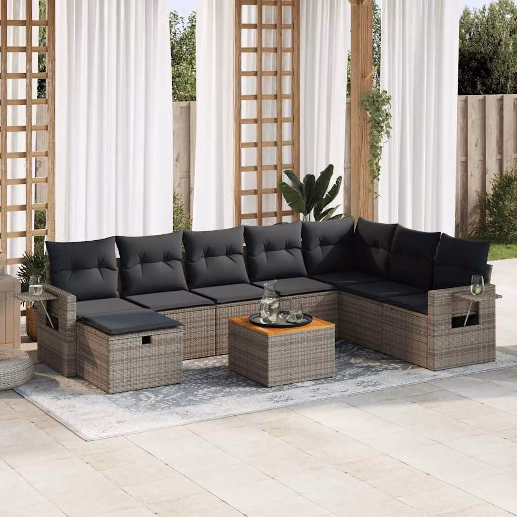 Maison Exclusive - Set da giardino 9 pezzi con cuscini Grigio Polyrattan