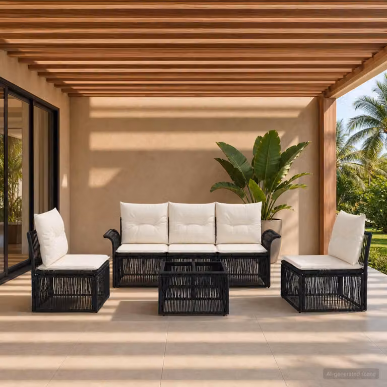 Maison Exclusive - Set da giardino composto da 6 pezzi, divano in rattan sintetico nero