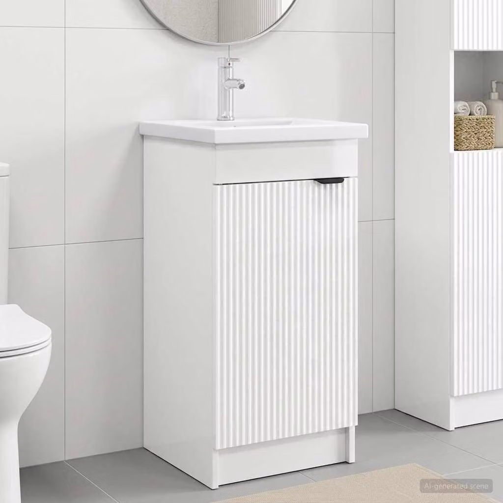 Mobile da bagno con lavabo vidaXL Bianco Lucido L: 42 cm, P: 40 cm, H: 84,5 cm