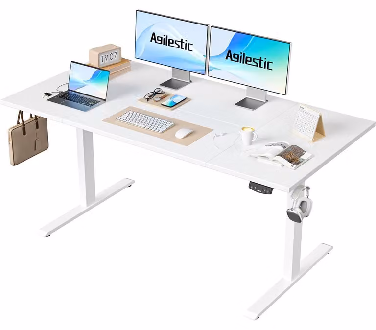 Scrivania elettrica regolabile in altezza, dimensioni 160 x 80 cm, colore bianco, con funzione di memoria
