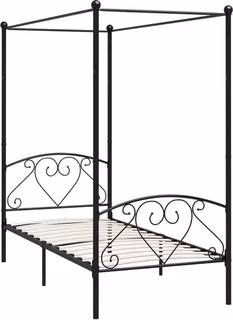 Letto singolo | Letto per adulti | Giroletto Baldacchino senza Materasso Nero Metallo 90x200 cm