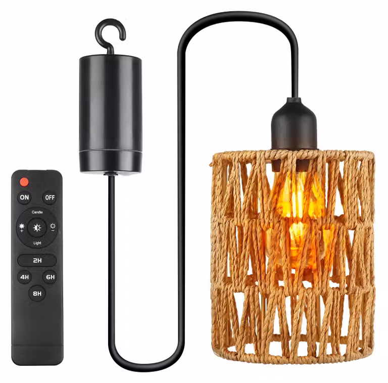 Lampada a sospensione in rattan, alimentata a batteria, attacco E27, 1W, luce bianco caldo, 12,5 lumen