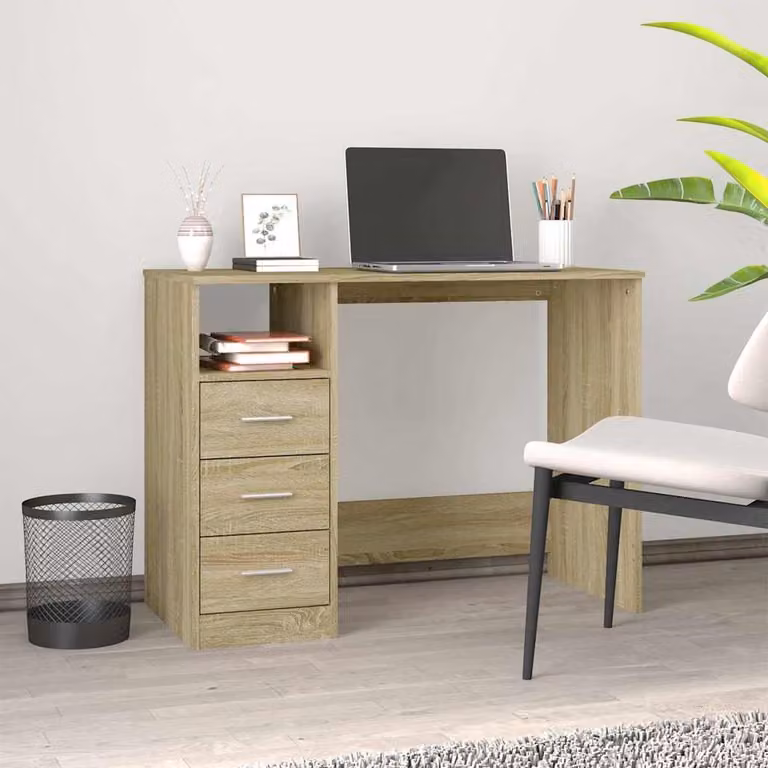 Scrivania da ufficio moderna vidaXL in legno Rovere con cassetti, L: 102 cm, P: 50 cm, H: 76 cm