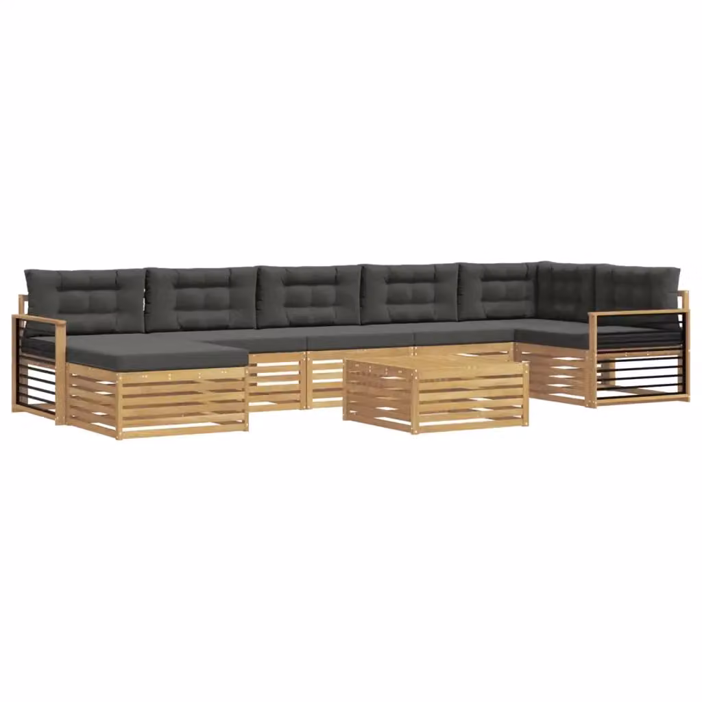 Set di divani da esterno a L vidaXL in legno di acacia con 8 pezzi, colore bianco, antracite e marrone, comprensivo di cuscini e tavolino da giardino – 2
