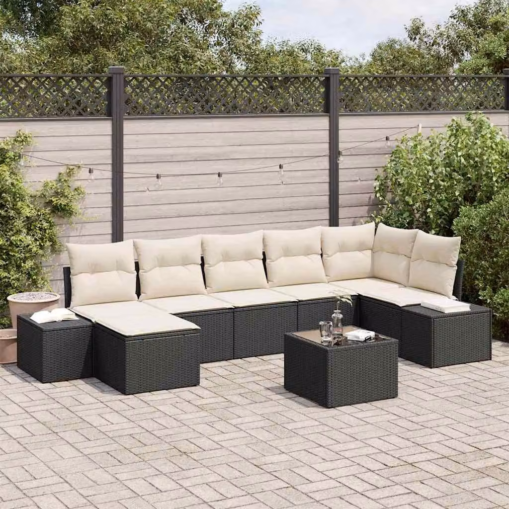 Maison Exclusive - Set da giardino composto da 8 pezzi, divano in rattan sintetico nero