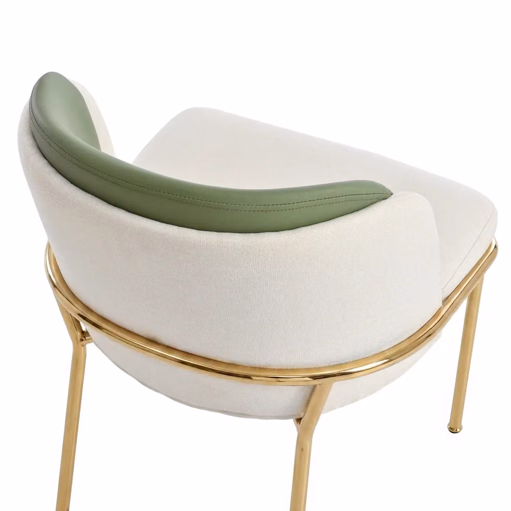 Sedia moderna OKWISH in similpelle beige verde oro con gambe inclinate e piedini regolabili L: 59,99 cm, P: 57,15 cm, H: 52,71 cm – 2