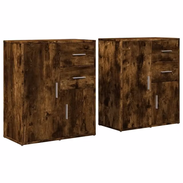 Credenze 2 pz | Madia | Buffet da pranzo | Armadio da pranzo Rovere Fumo 60x31x70 cm in Legno Multistrato