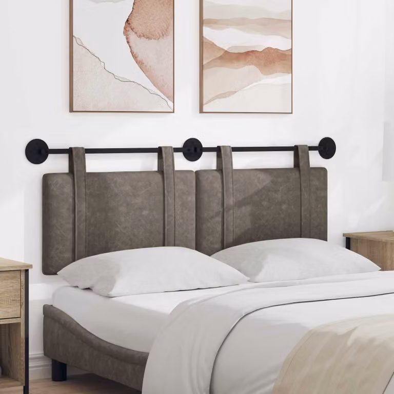 Testiera sospesa moderna vidaXL in similpelle grigia con pannello imbottito L: 150 cm, H: 55 cm, P: 5 cm