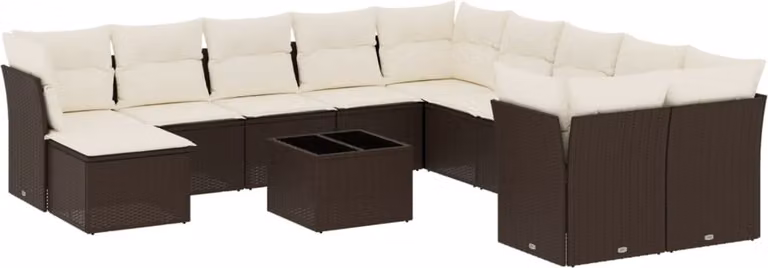 Set Divani da Giardino 12 pz con Cuscini Marrone in Polyrattan