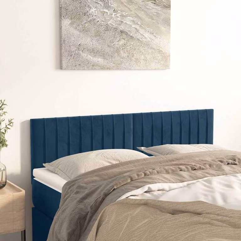Testiera per letto vidaXL in velluto blu scuro con struttura in legno, L: 144 cm, P: 5 cm, H: 78-88 cm