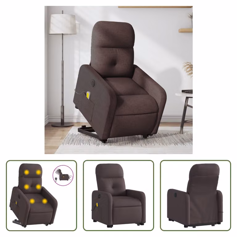 The Living Store Poltrona massaggiante elettrica con supporto in piedi Tessuto marrone scuro