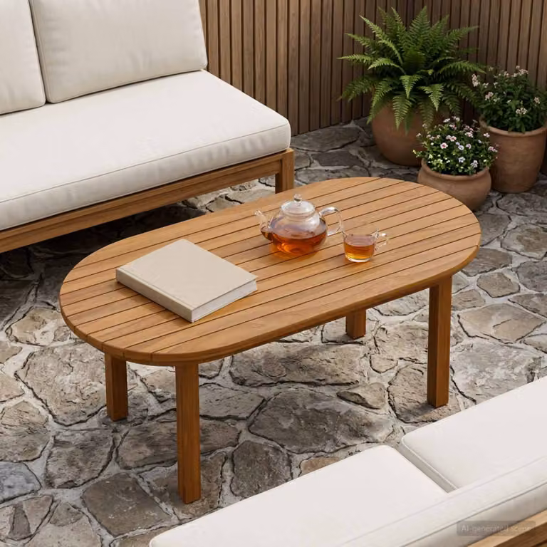 Piano del tavolo ovale vidaXL in legno di teak solido marrone L: 80 cm, P: 40 cm, H: 3,5 cm