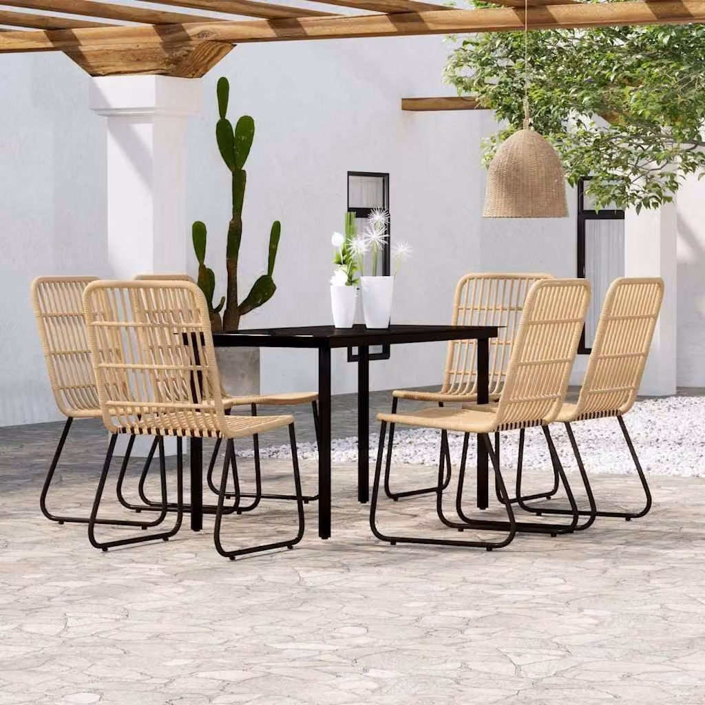 Set da pranzo da giardino vidaXL in metallo e vetro, 7 pezzi, colore nero e marrone