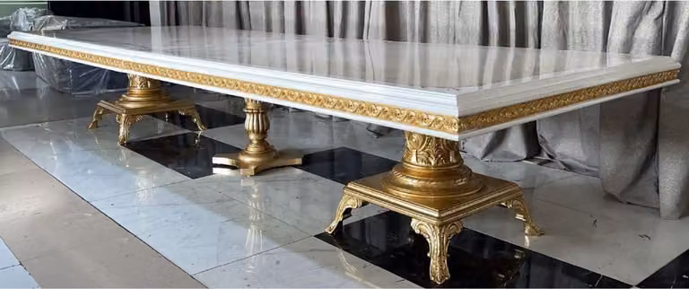 Casa Padrino tavolo da pranzo barocco crema / bianco / oro 500 cm - Enorme tavolo da pranzo in legno massiccio - Mobili da sala da pranzo in stile barocco - Mobili barocchi - Arredamento barocco - Nobile e sontuoso