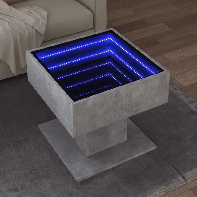 Tavolino Salotto con LED-Tavolino da soggiorno-Tavolo Grigio Cemento 50x50x45 cm Multistrato 408905