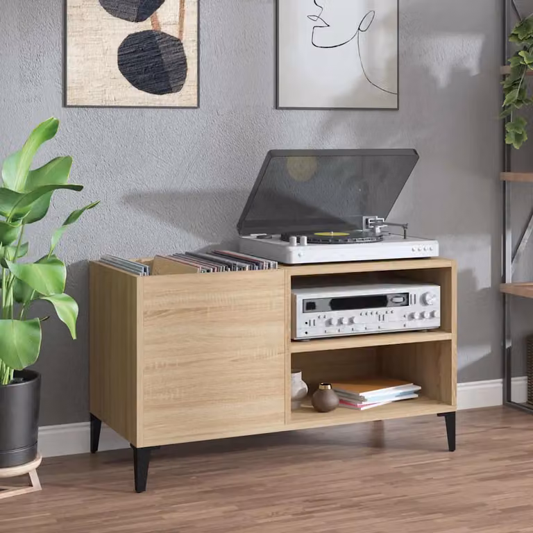 vidaXL Mobile Porta Dischi in Rovere Sonoma e Legno Multistrato, L: 84,5 cm, P: 38 cm, H: 48 cm