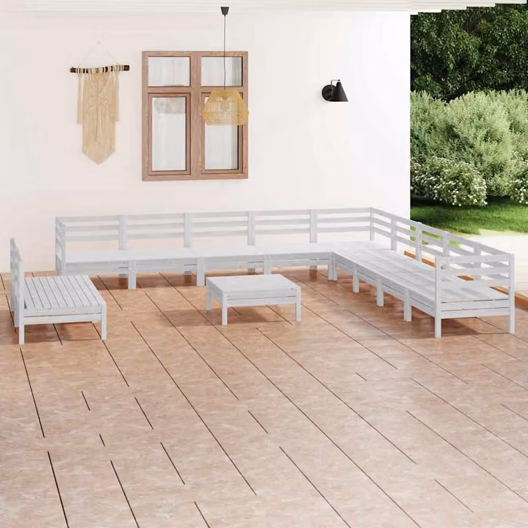 vidaXL Set Salotto da Giardino a L in Legno di Pino Bianco con Cuscini e Ottoman