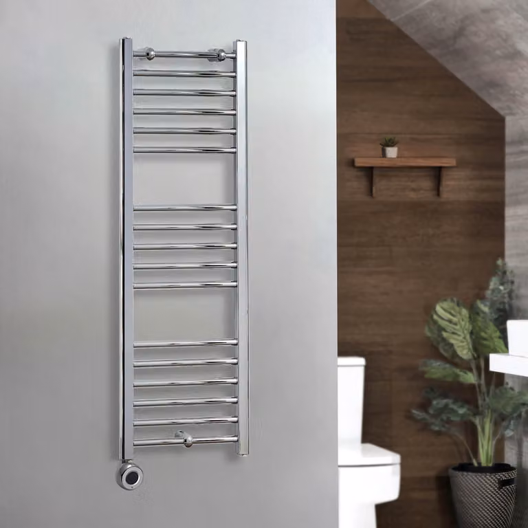 Scaldasalviette Elettrico Diritto Cromato Kent ECOSO by Hudson Reed con Elemento Termostatico Wi-Fi e Presa Elettrica, L: 120 cm, P: 40 cm