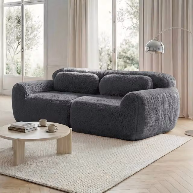 Divano angolare modulare MIVRAY grigio in tessuto reversibile con imbottitura in schiuma per soggiorno e camera da letto
