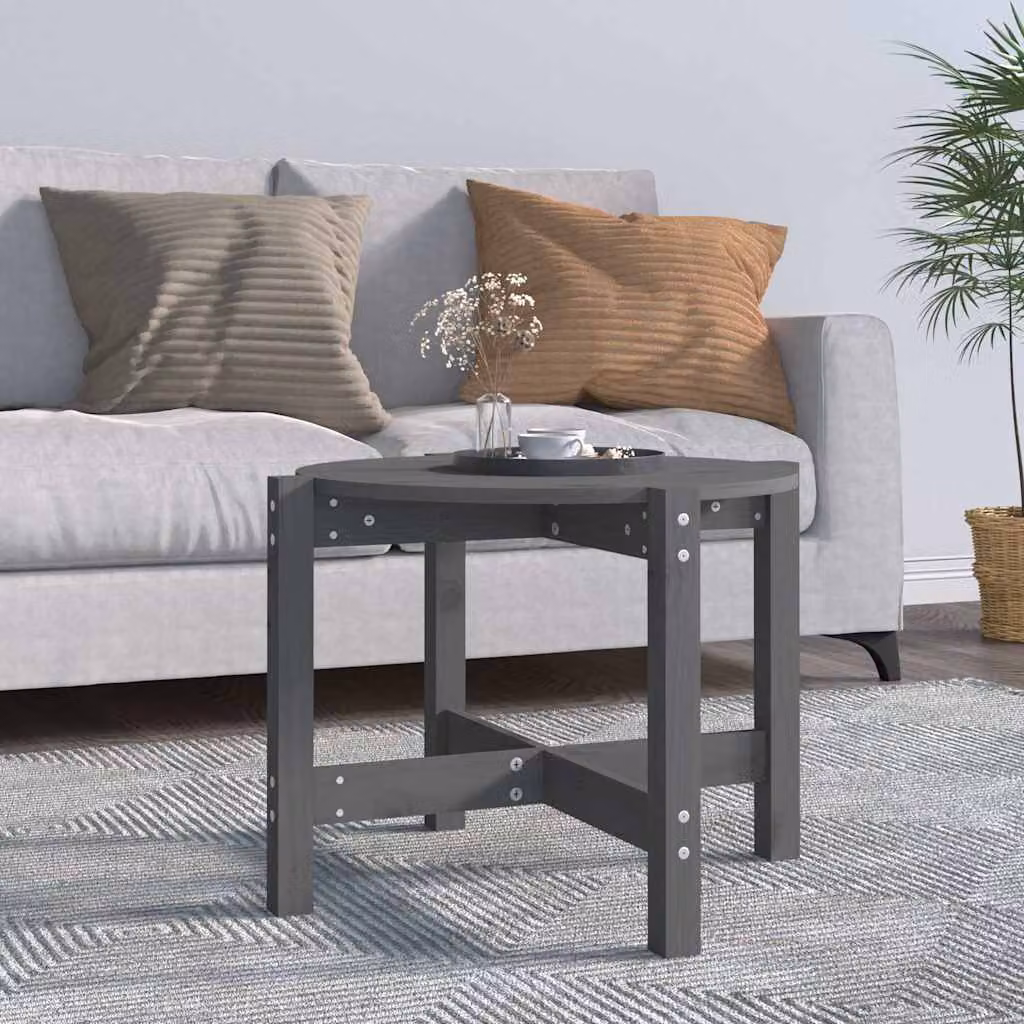 vidaXL Tavolino da Salotto Rotondo in Legno di Pino Grigio Ø 62,5 cm x H 45 cm