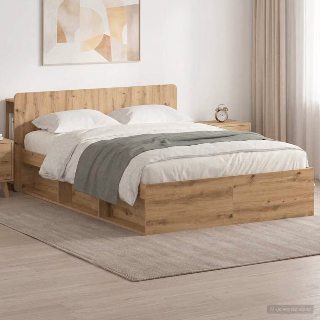 vidaXL Telaio letto con contenitore e cassetti in legno Rovere Artigianale, L 140 x P 190 cm, Marrone