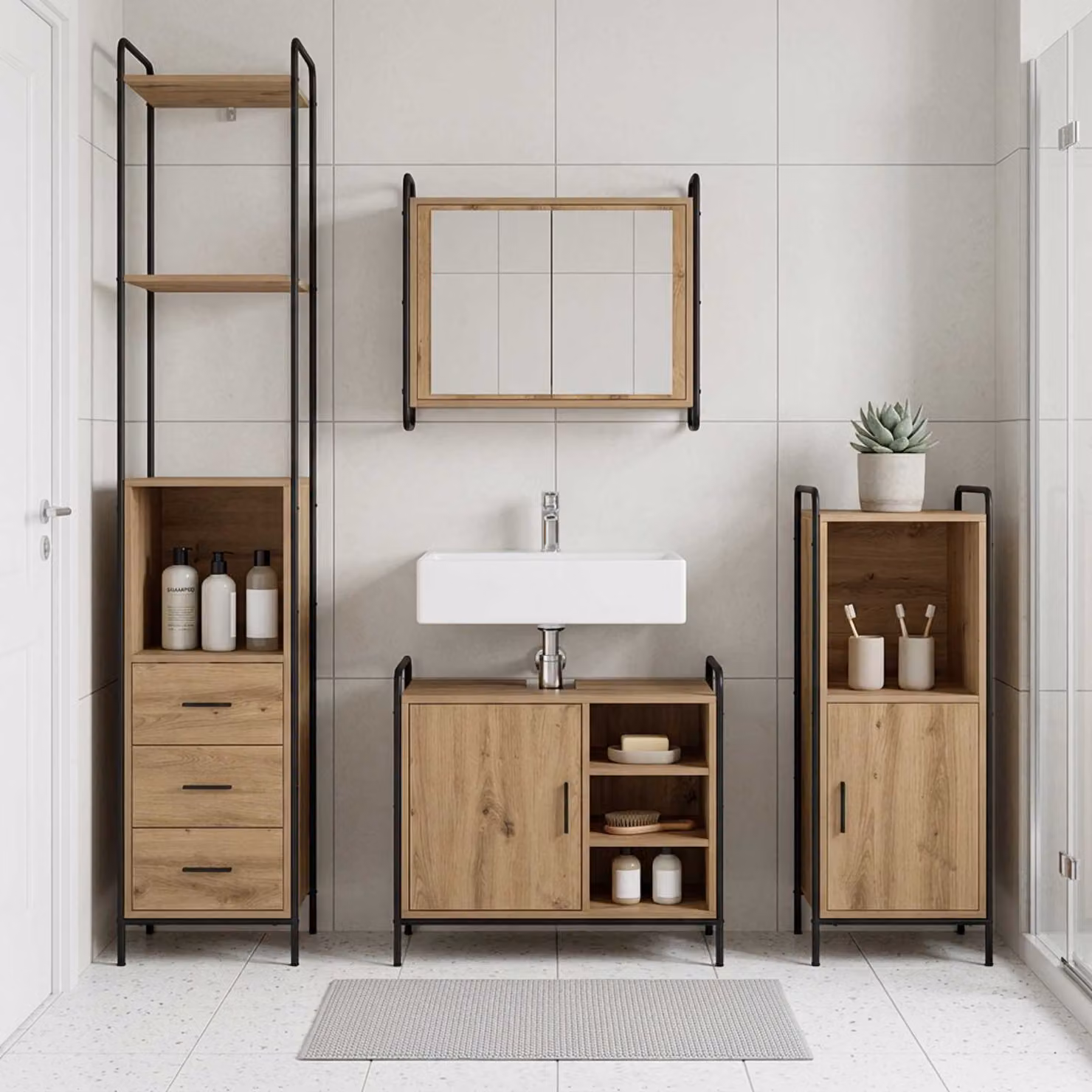 vidaXL Set di Armadi da Bagno 3 pz Rovere Artigianale 40 x 36 x 181 cm