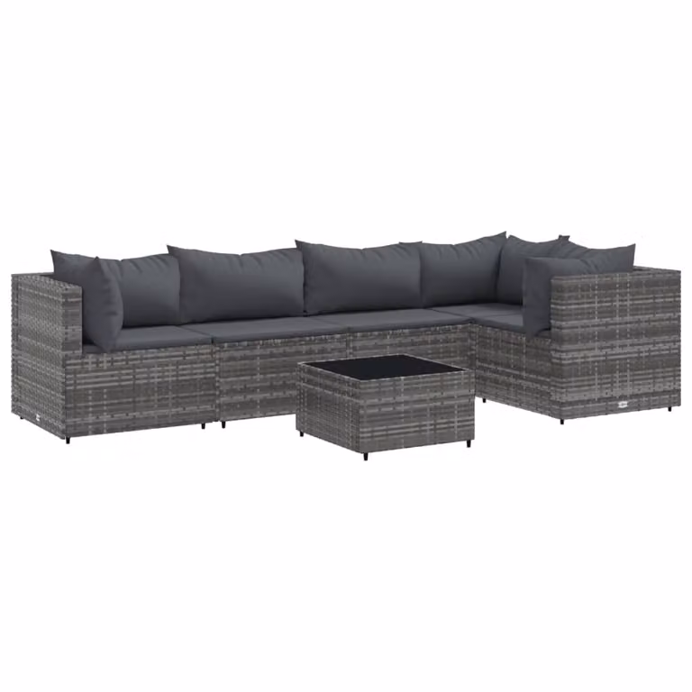 Set Divani da Giardino 6 pz con Cuscini in Polyrattan Grigio