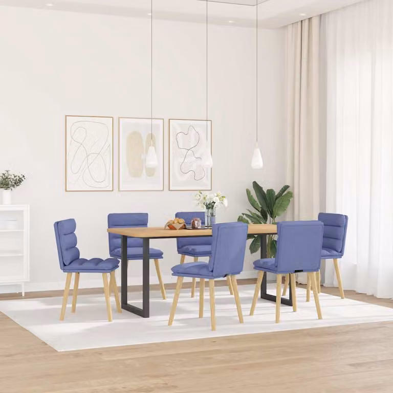Set di 6 sedie da pranzo vidaXL in tessuto blu jeans e legno con struttura in metallo per soggiorno e cucina