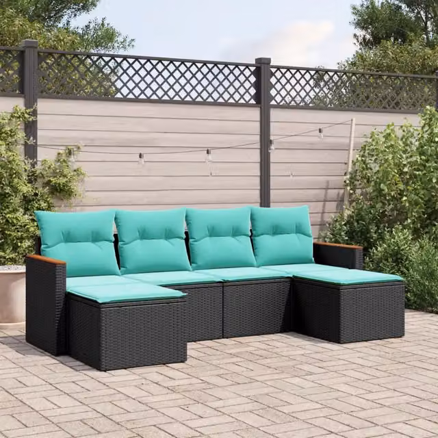 Set Divani da Giardino 6 pz con Cuscini Nero in Polyrattan 3226218