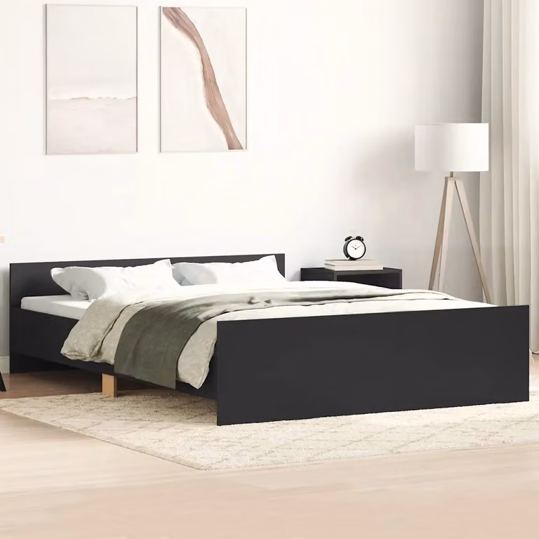 vidaXL Giroletto con Testiera e Pediera in Legno e Tessuto Nero L: 135 cm, P: 190 cm