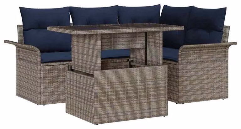 Set Divano da Giardino 5 pcs Grigio Rattan in Polipropilene