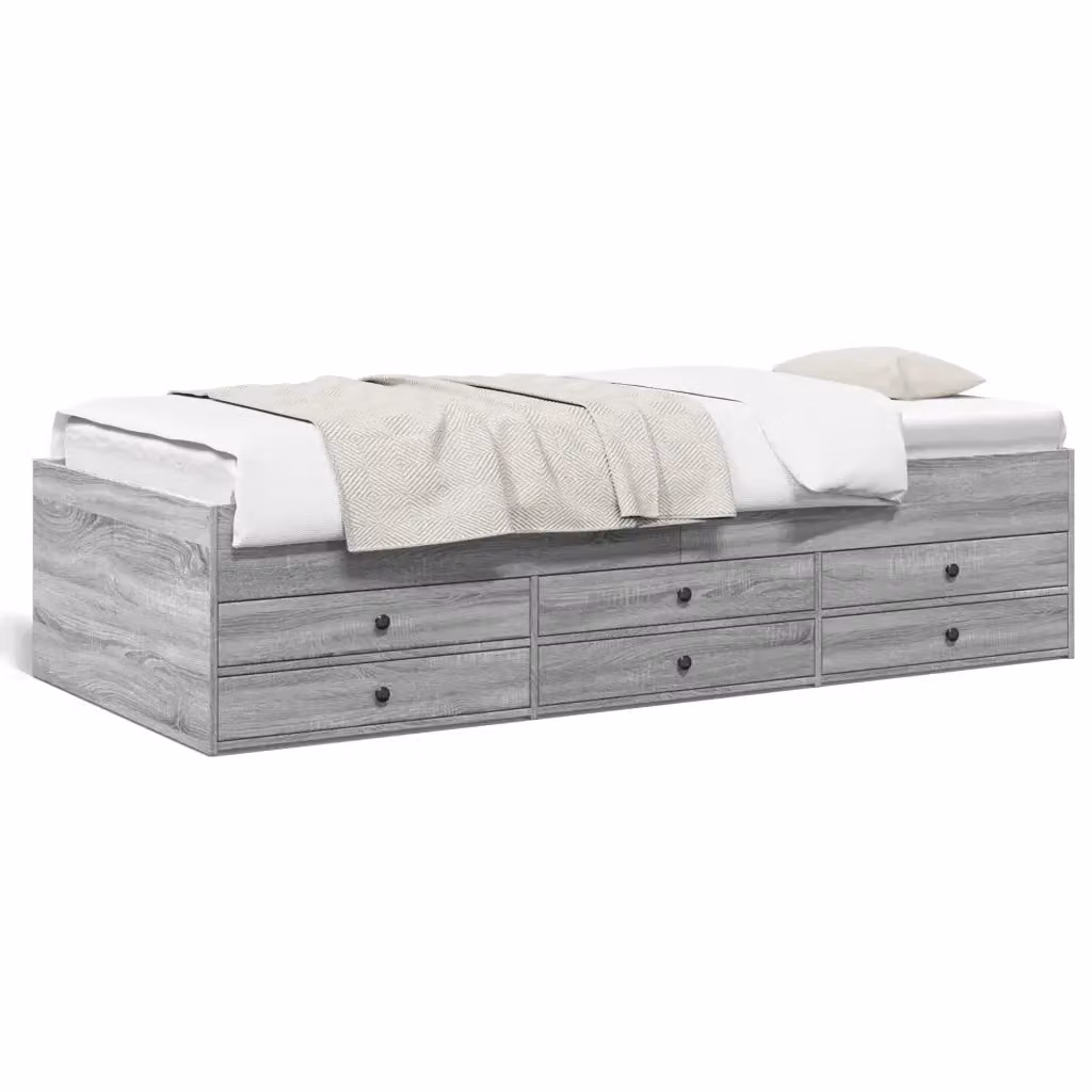 vidaXL Divano Letto Moderno con Cassetti in Legno Grigio, senza Materasso, L/P/H: 190 x 90 x 45,5 cm – 2