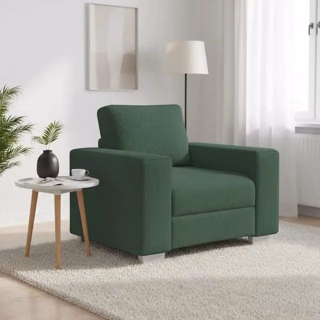 Poltrona Lounge vidaXL in Velluto a Coste Verde con Braccioli L/P/H: 100 x 77 x 82 cm – 1